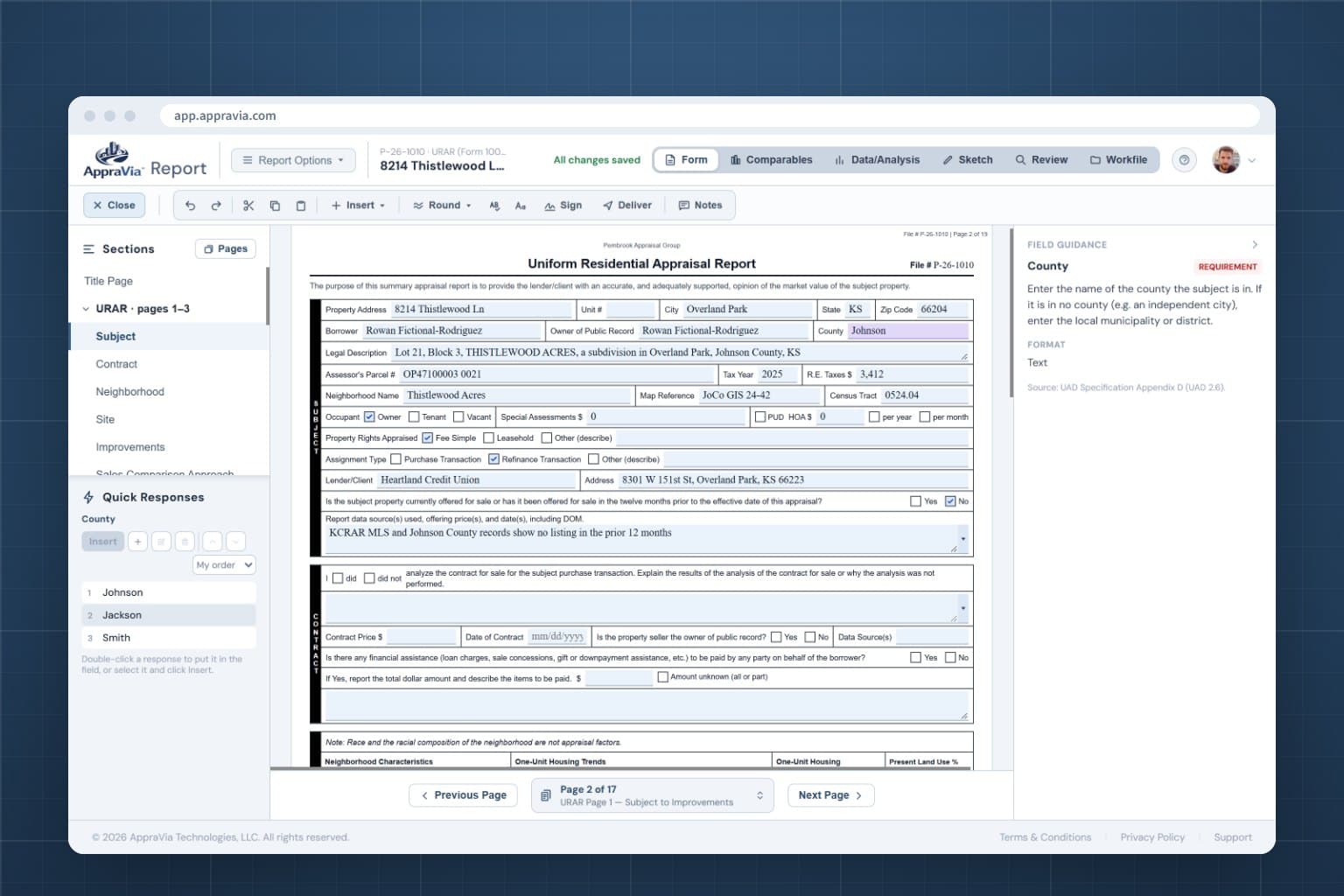 A 1004 appraisal report in the AppraVia Report form filler