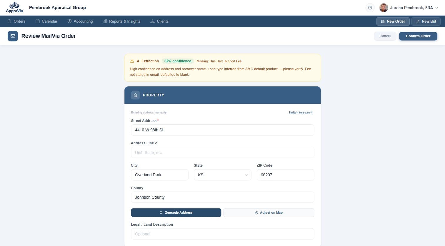 Automatic order extraction preview